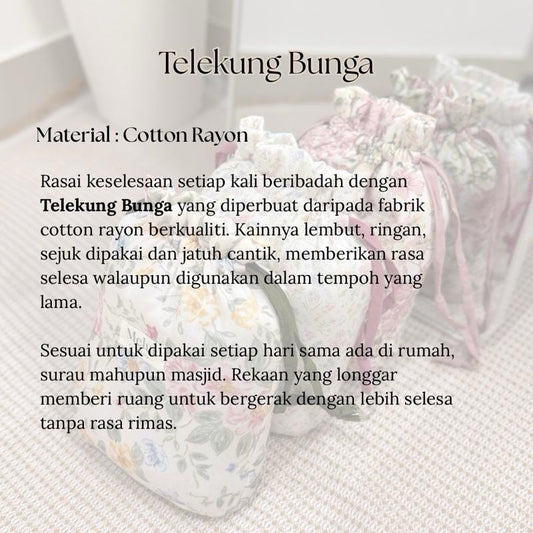 BUNGAA Telekung Travel Prayer Set Cotton Rayon Flower Pattern 600g