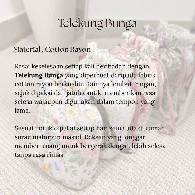 BUNGAA Telekung Travel Prayer Set Cotton Rayon Flower Pattern 600g