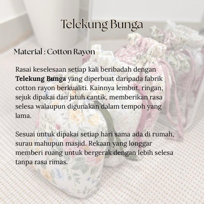 BUNGAA Telekung Travel Prayer Set Cotton Rayon Flower Pattern 600g
