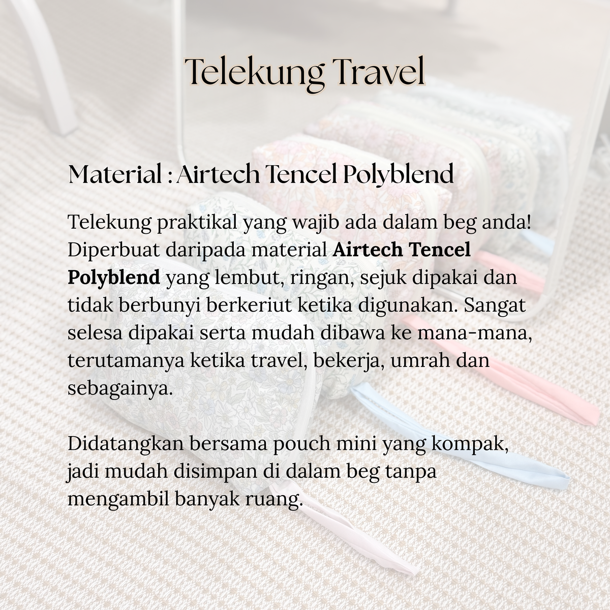 MELUR Telekung Travel Mini 2in1 with Pouch Prayer Set 300g