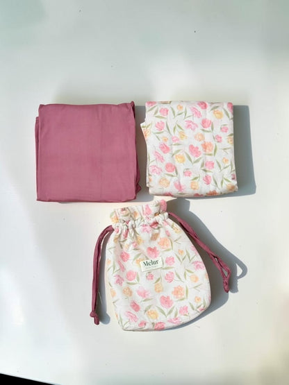 BUNGAA Telekung Travel Prayer Set Cotton Rayon Flower Pattern 600g