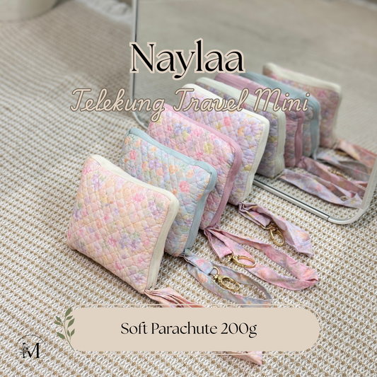NAYLAA Telekung Travel Mini Pouch Square 2in1 Pastel Floral Pattern Prayer Set 200g