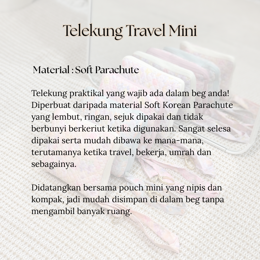 NAYLAA Telekung Travel Mini Pouch Square 2in1 Pastel Floral Pattern Prayer Set 200g
