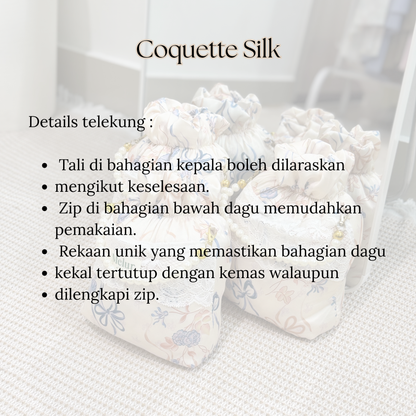 COQUETTE Telekung Travel Silk Lace with Pouch 2in1 Prayer Set Ribbon Pearl Collection 600g
