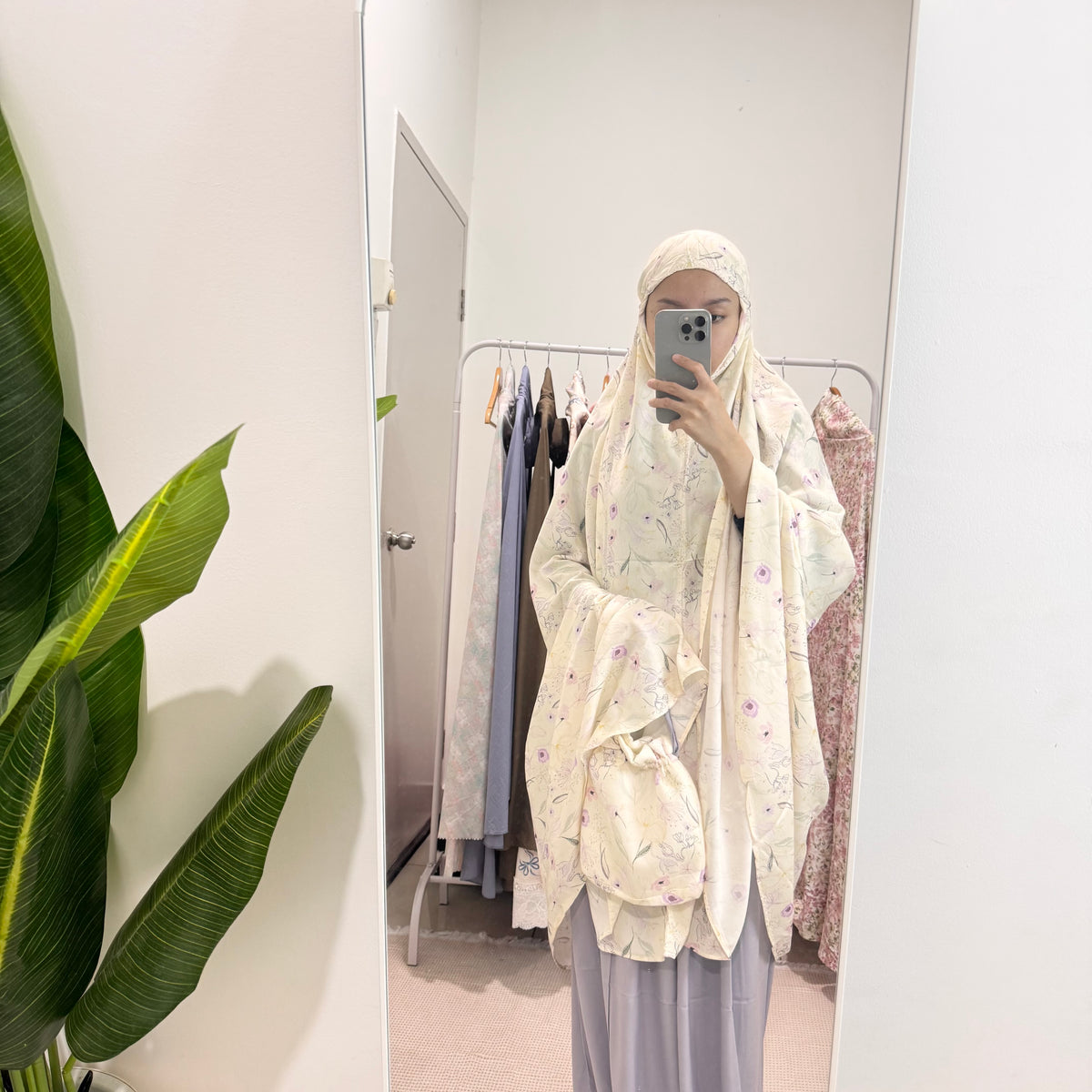 BUNGAA Telekung Travel Prayer Set Cotton Rayon Flower Pattern 600g