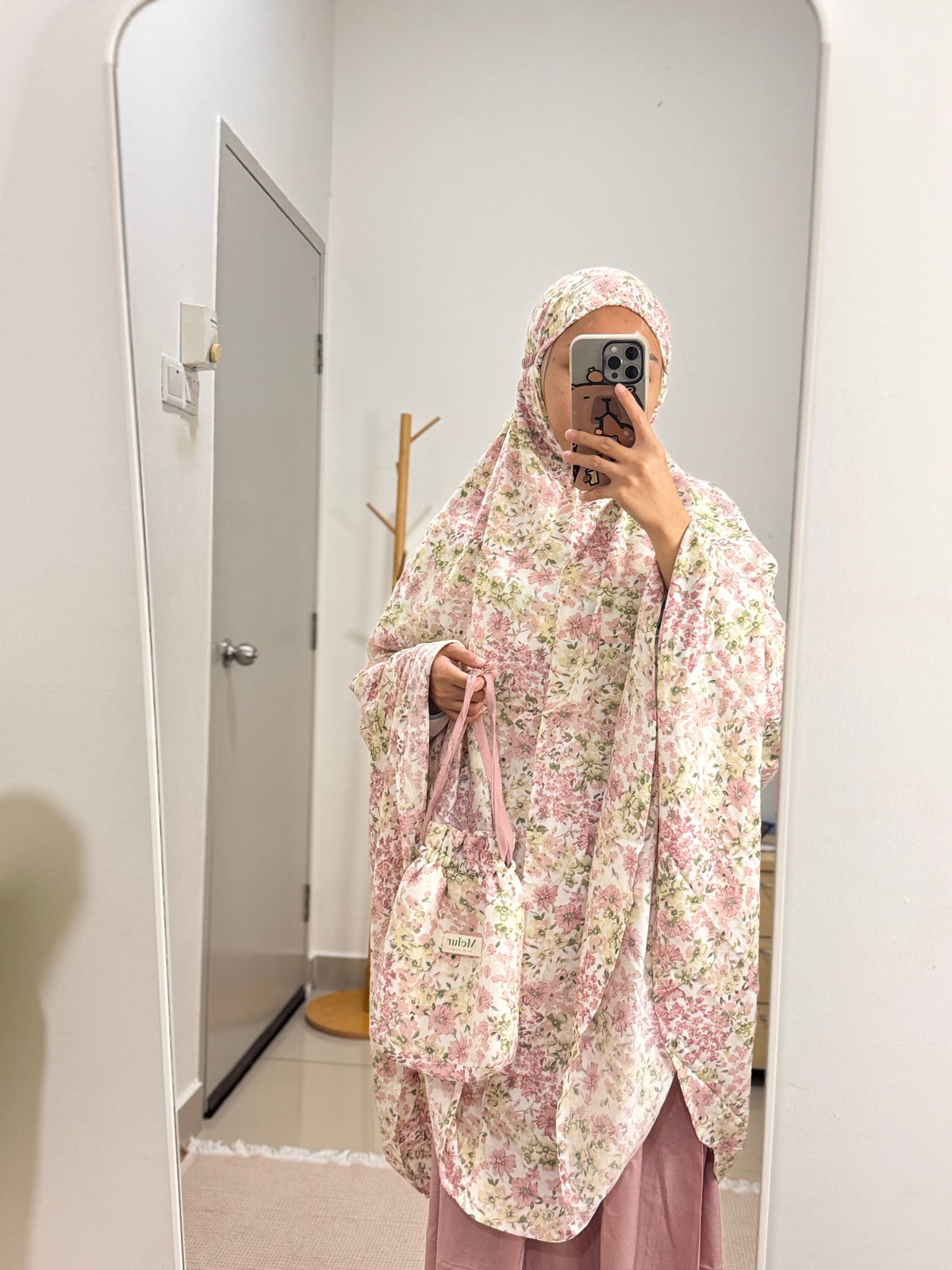 BUNGAA Telekung Travel Prayer Set Cotton Rayon Flower Pattern 600g