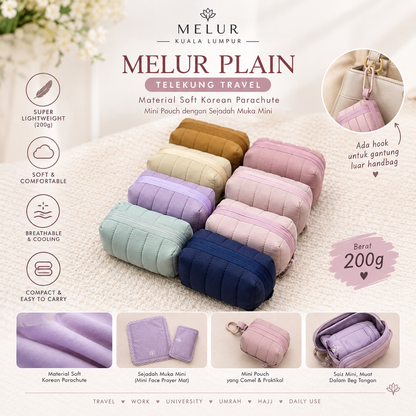 MELUR PLAIN Telekung Travel Mini Pouch 2in1 Prayer Set Mini 200g