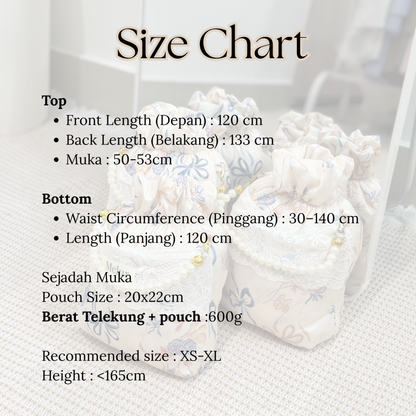 COQUETTE Telekung Travel Silk Lace with Pouch 2in1 Prayer Set Ribbon Pearl Collection 600g