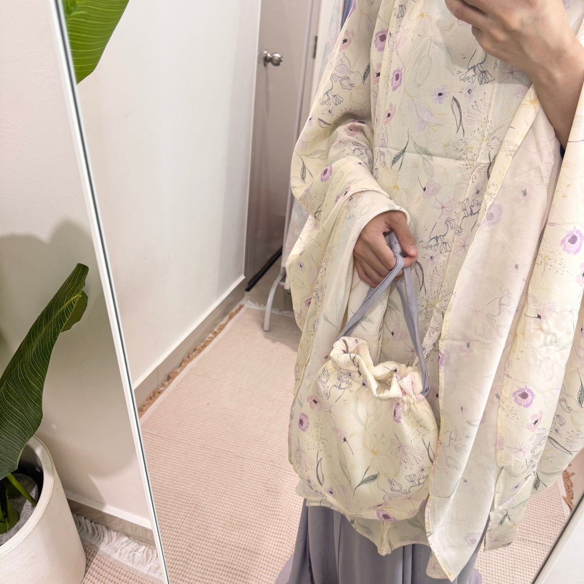 BUNGAA Telekung Travel Prayer Set Cotton Rayon Flower Pattern 600g