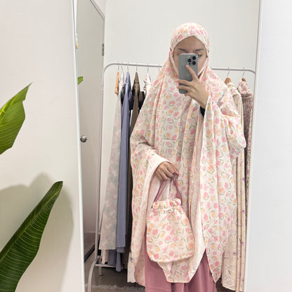 BUNGAA Telekung Travel Prayer Set Cotton Rayon Flower Pattern 600g